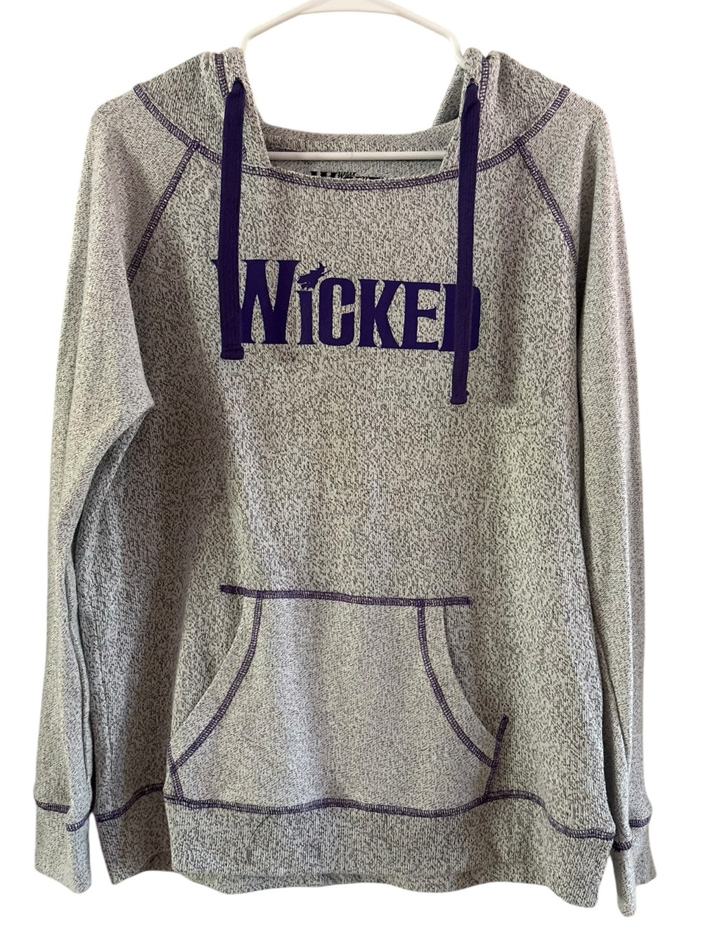 Wicked the Musical Broadway Hoodie Gray Purple Logo Pullover women’s Size Medium